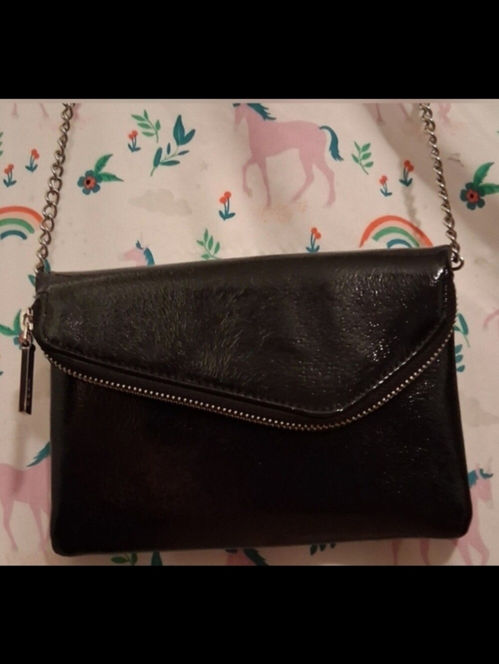 NWOT Hobo International Daria Black Metallic Patent Convertible Clutch Purse Bag